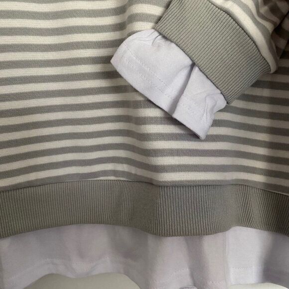 CALI BE Nordstrom Pullover Sweater Gray White Stripe Peekaboo Hem SZ XS NWT - Picture 4 of 10